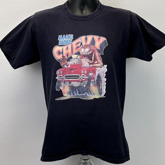 Vintage Chevy Corvette T Shirt Mens S Small Black 70s Roach Chevrolet C1 Tee - Picture 2 of 7